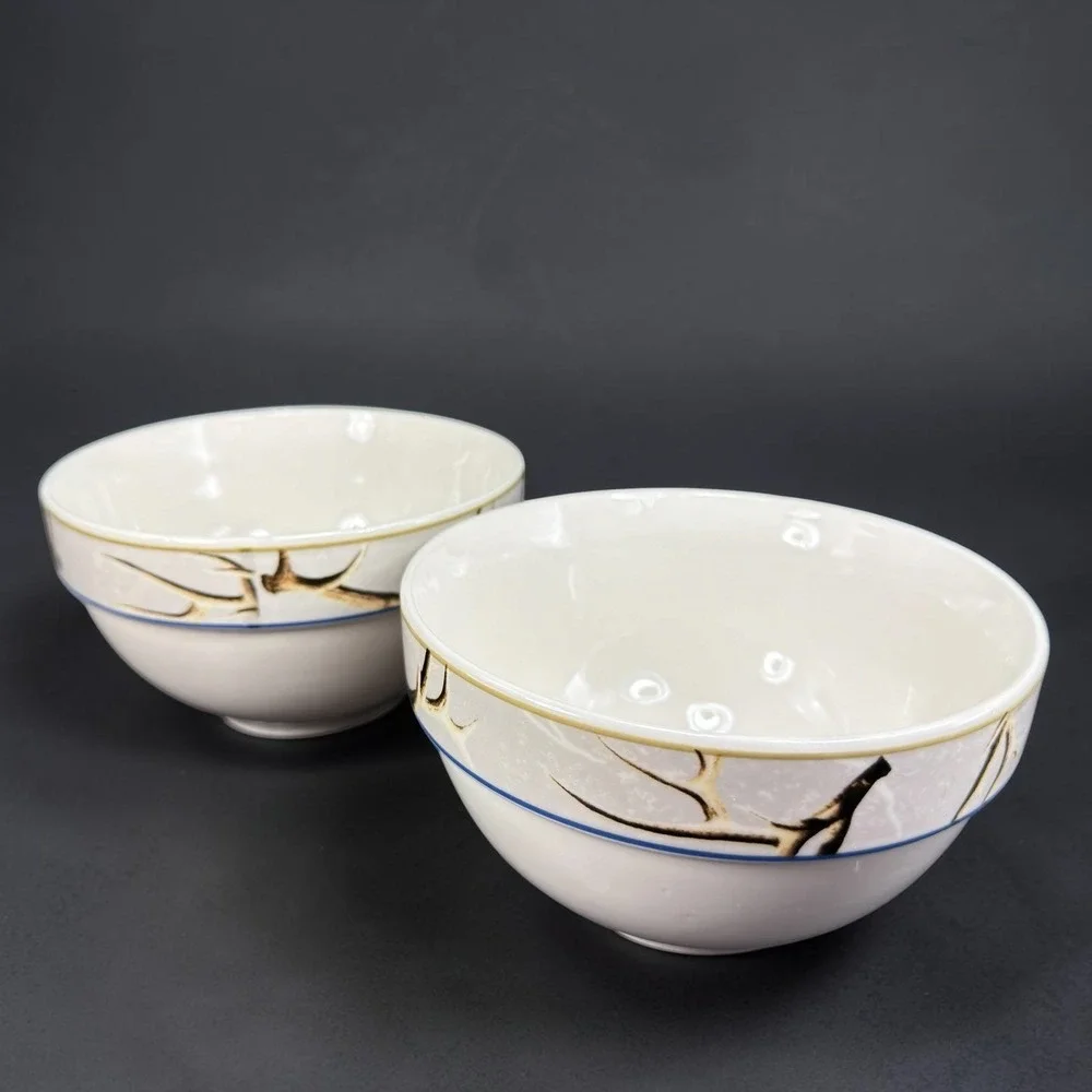 JQ Outdoors Rivers Edge Products Antler Ceramic Bowls Set of 2 Cabin Lodge Decor